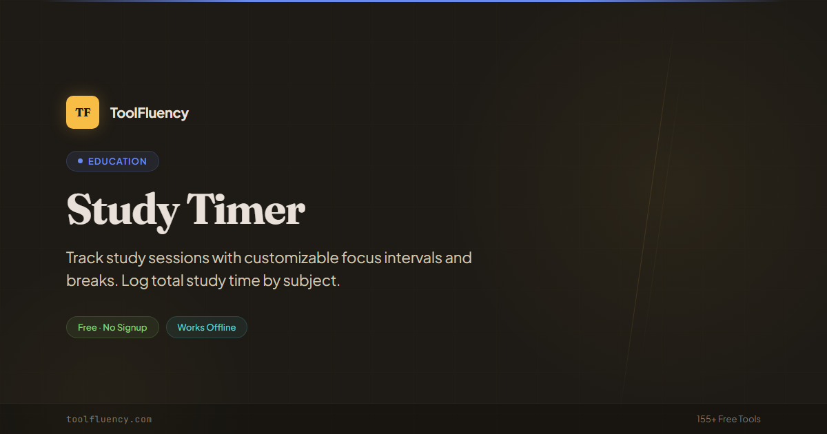 Study Timer — Free Pomodoro Online | ToolFluency