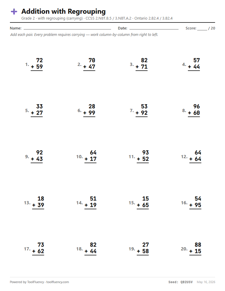 Addition with regrouping preview