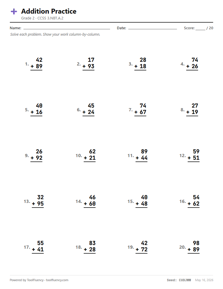 Addition worksheet preview