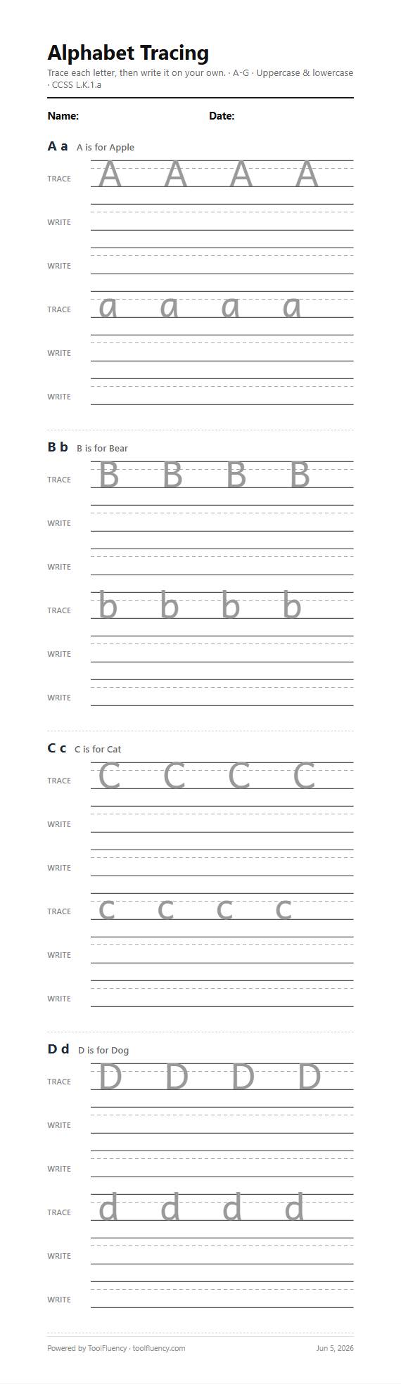 Alphabet tracing worksheet preview
