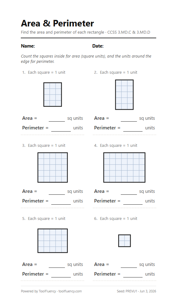 Area and perimeter worksheet preview