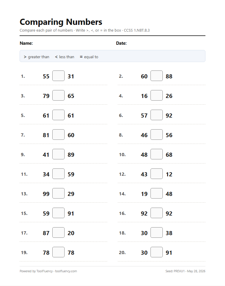 Comparing numbers preview