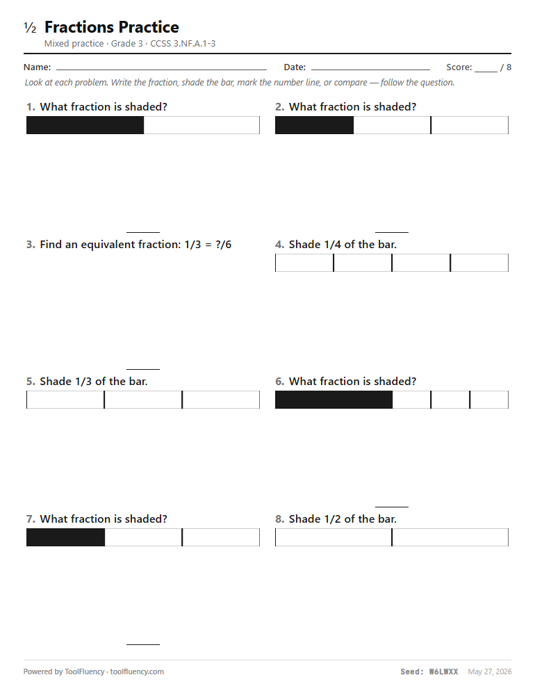 Fractions worksheet preview