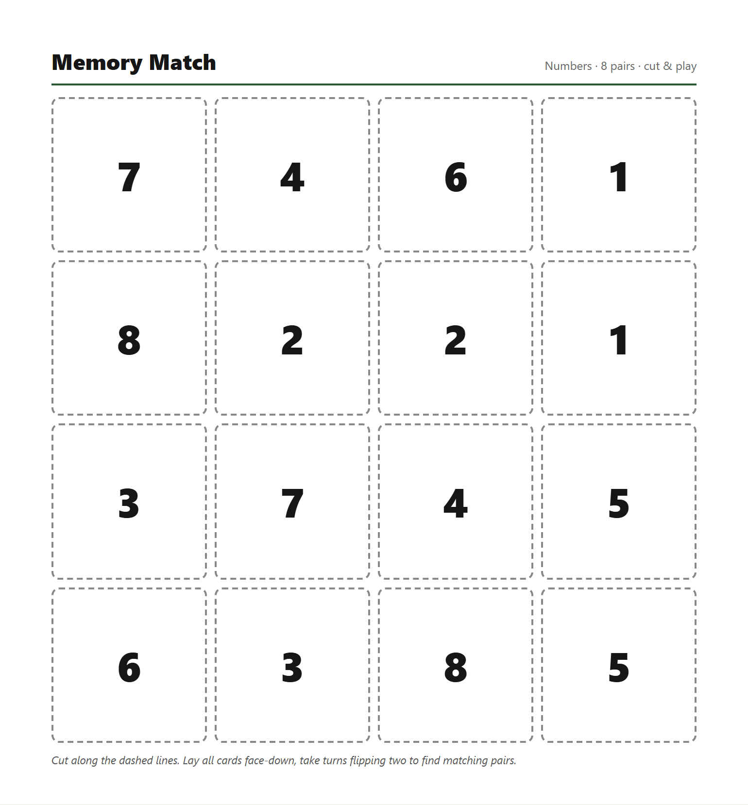 Memory match game printable preview