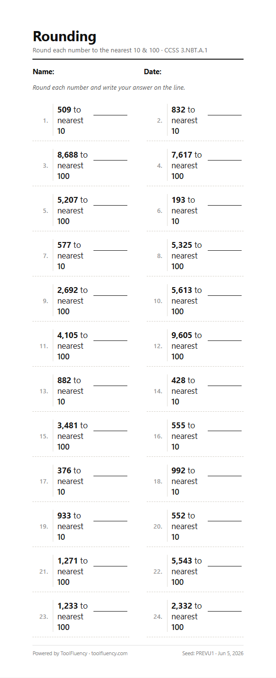Rounding worksheet preview